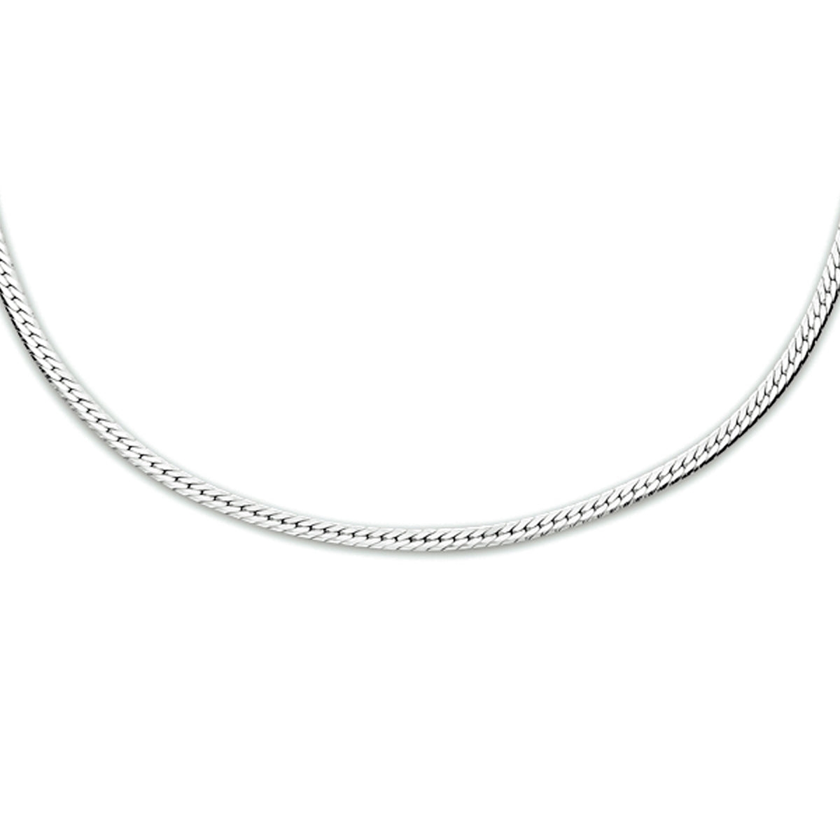 Collier slang plat 1,7 mm 40 + 5 cm zilver gerhodineerd