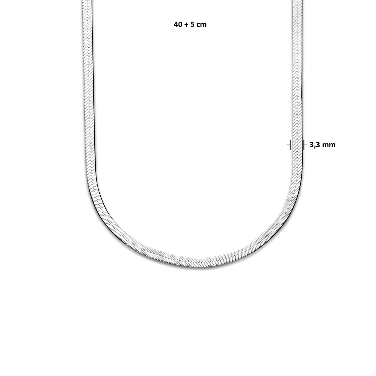 Collier slang plat 3,3 mm 40 + 5 cm zilver gerhodineerd