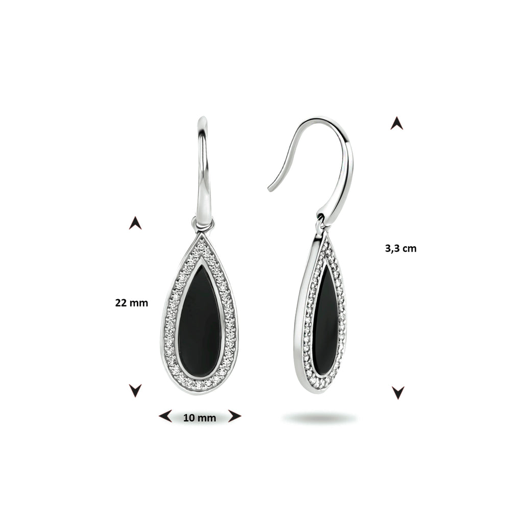 Oorhangers franse haak onyx en zirkonia zilver gerhodineerd