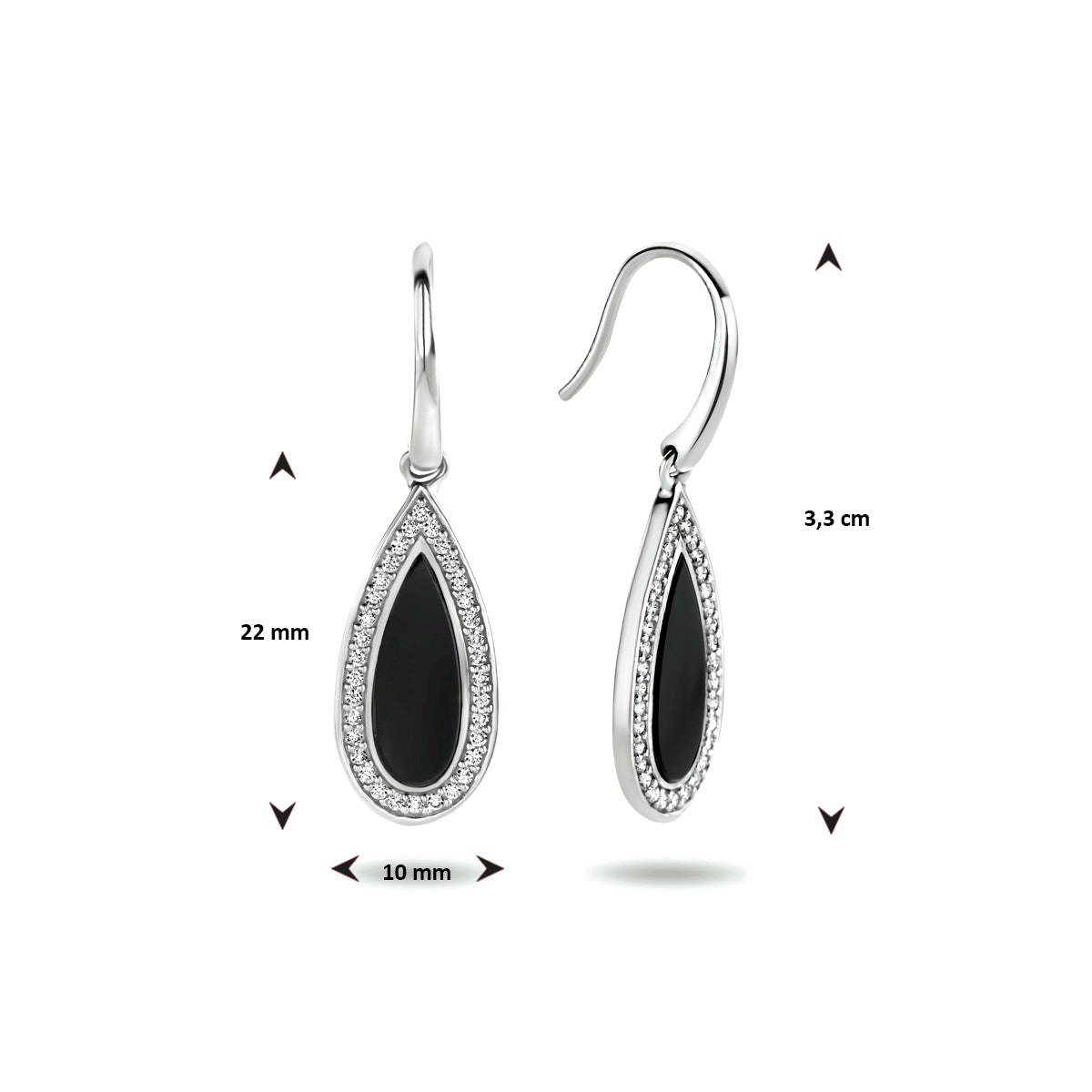 Oorhangers franse haak onyx en zirkonia zilver gerhodineerd