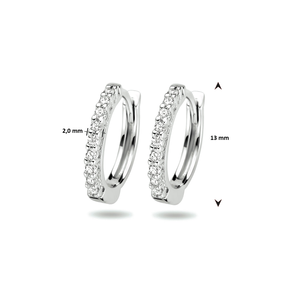 Klapoorringen zirkonia zilver gerhodineerd