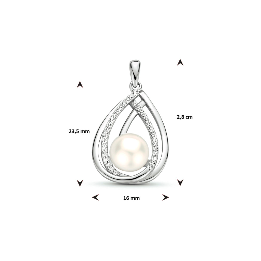 Hanger parel zirkonia zilver gerhodineerd