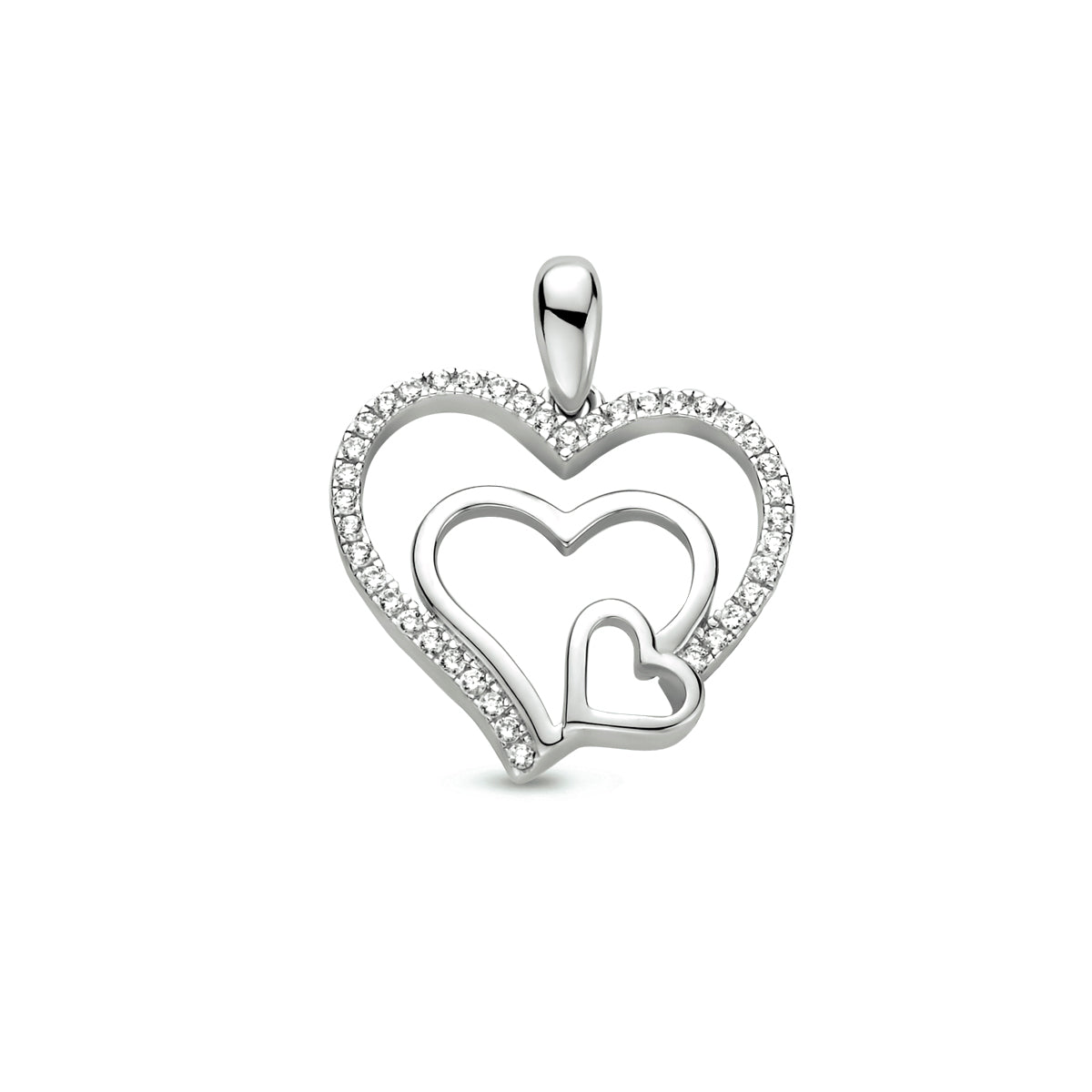 Hanger hart zirkonia zilver gerhodineerd