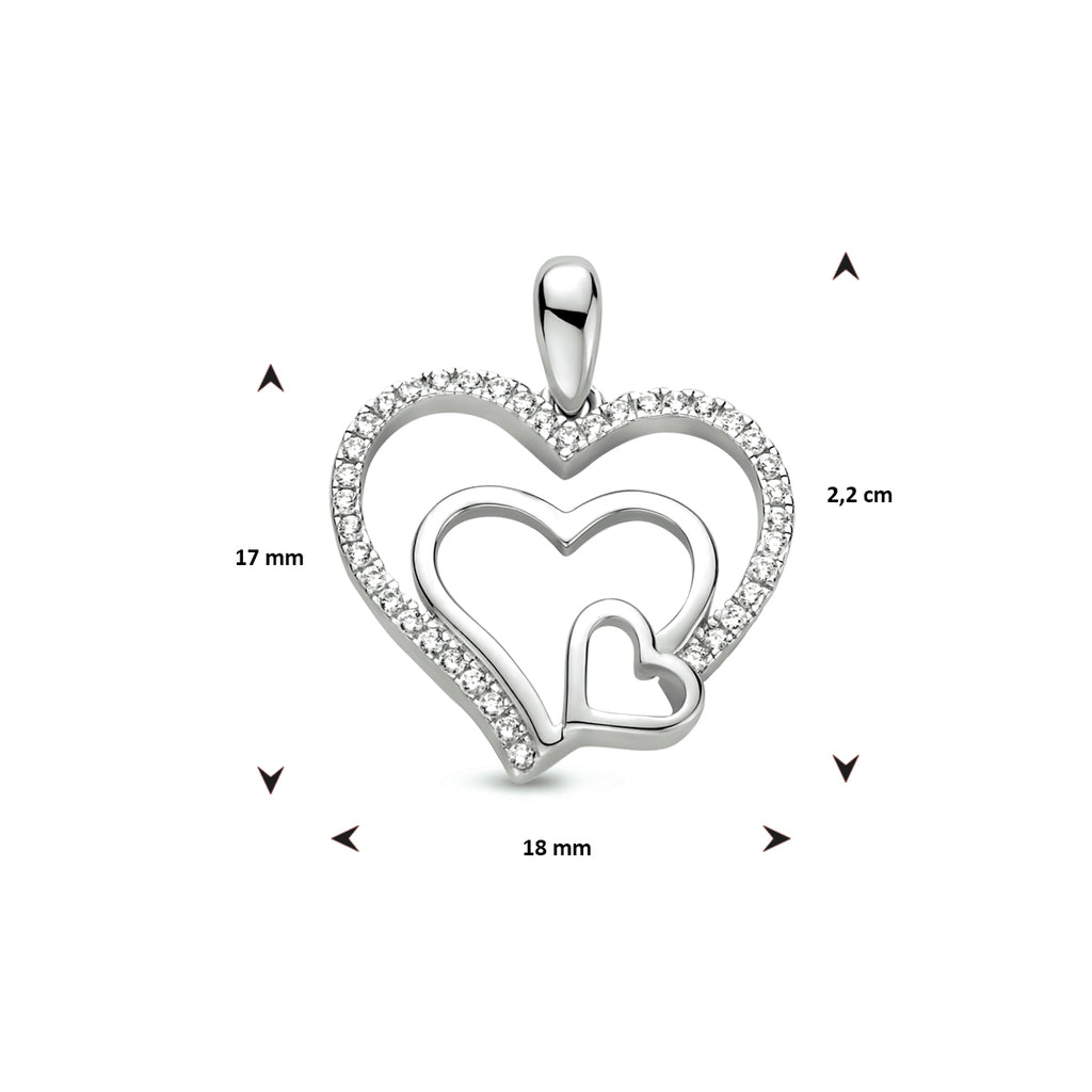 Hanger hart zirkonia zilver gerhodineerd