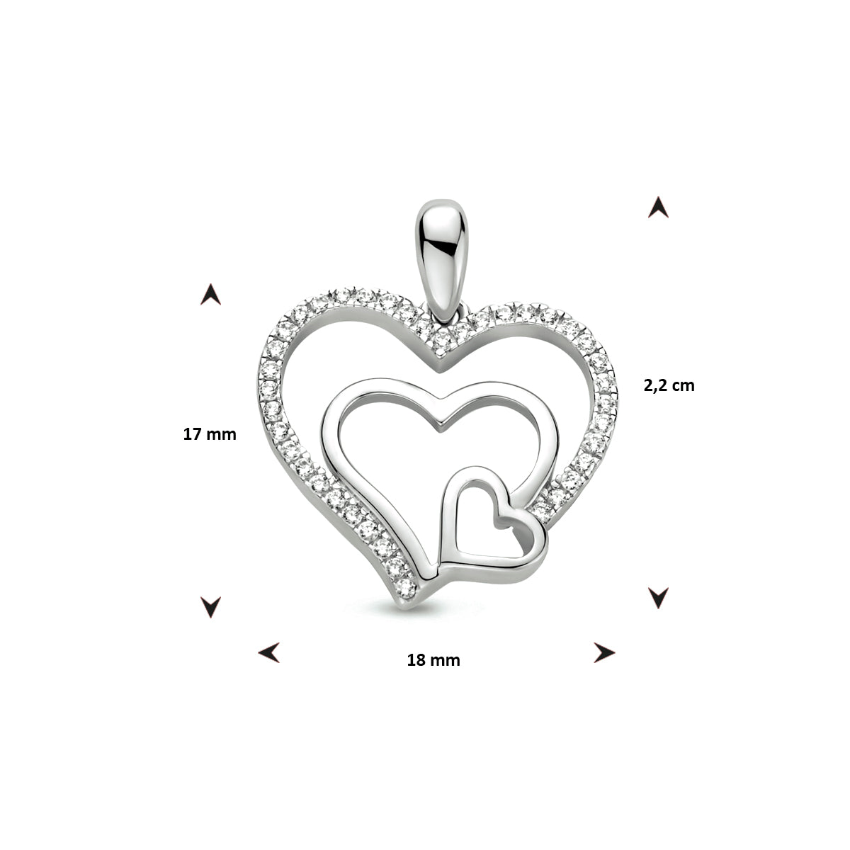 Hanger hart zirkonia zilver gerhodineerd