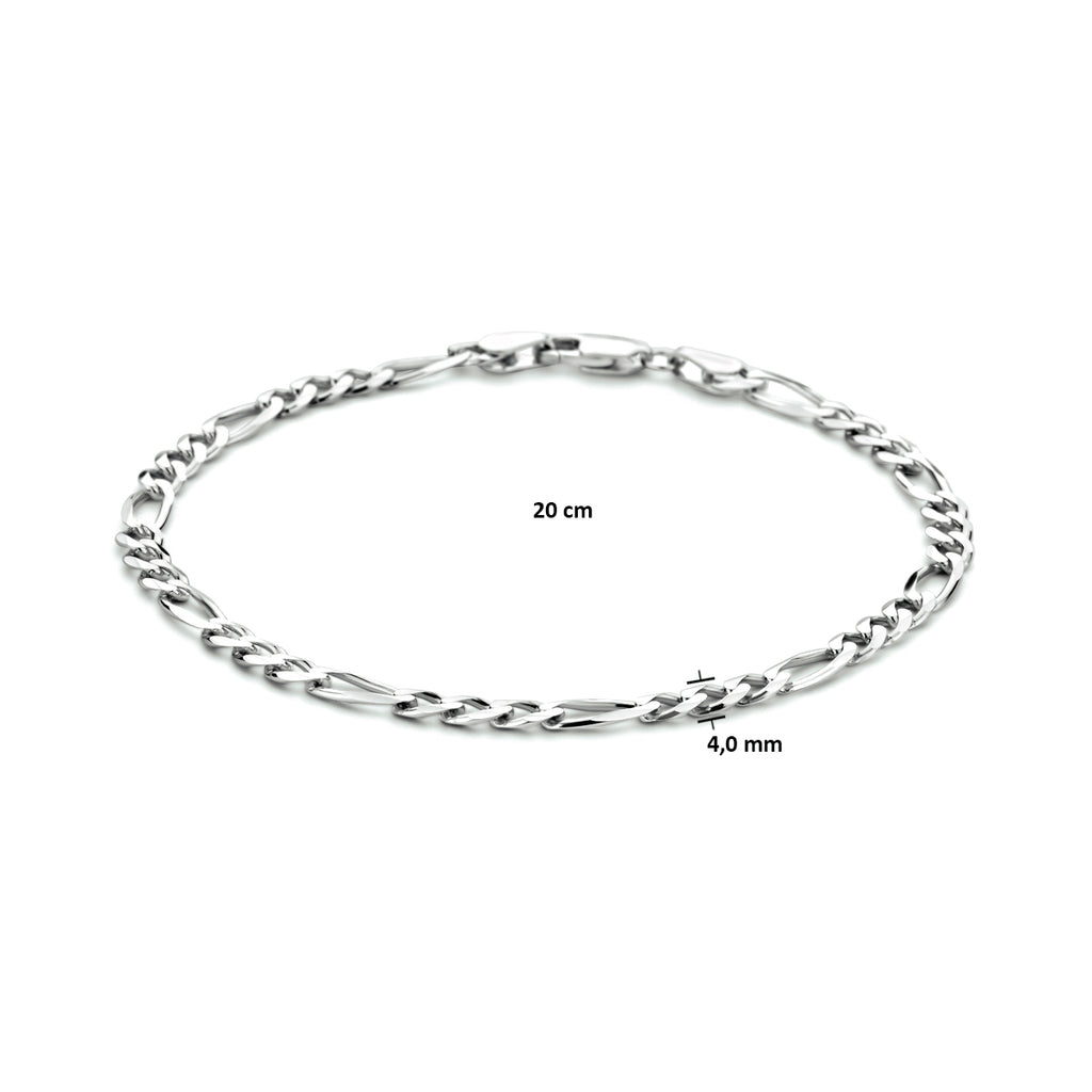 Armband figaro 4,0 mm 20 cm zilver gerhodineerd