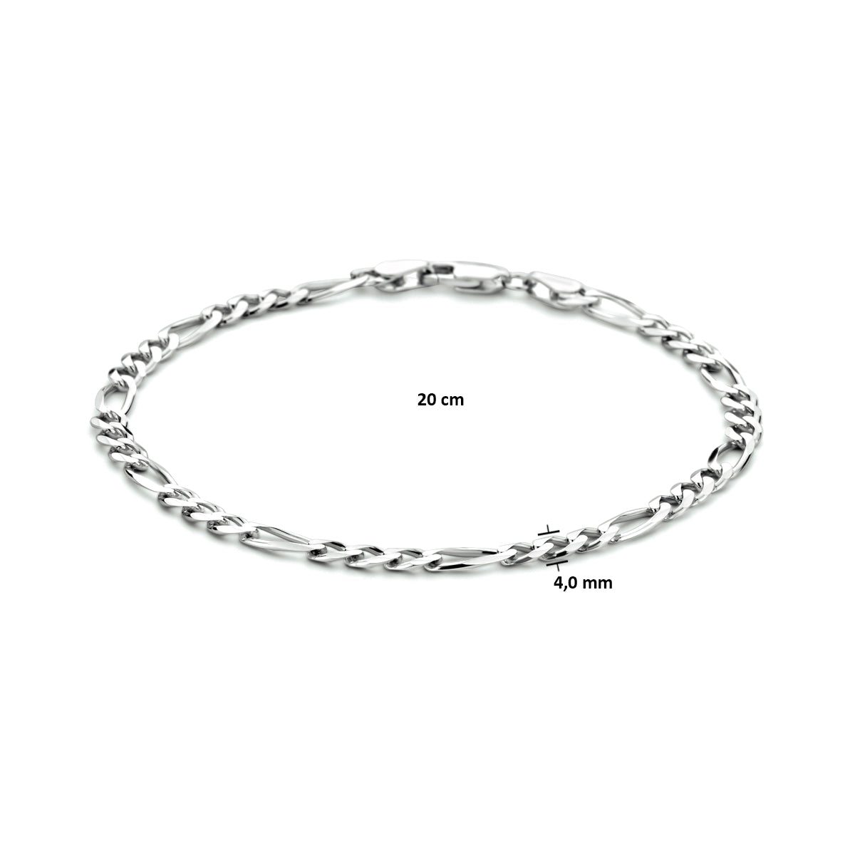 Armband figaro 4,0 mm 20 cm zilver gerhodineerd