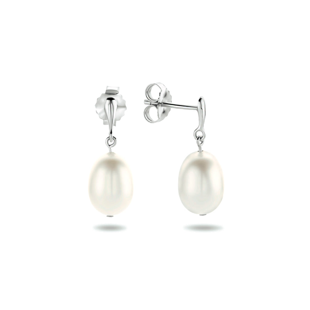 Oorhangers parel zilver gerhodineerd