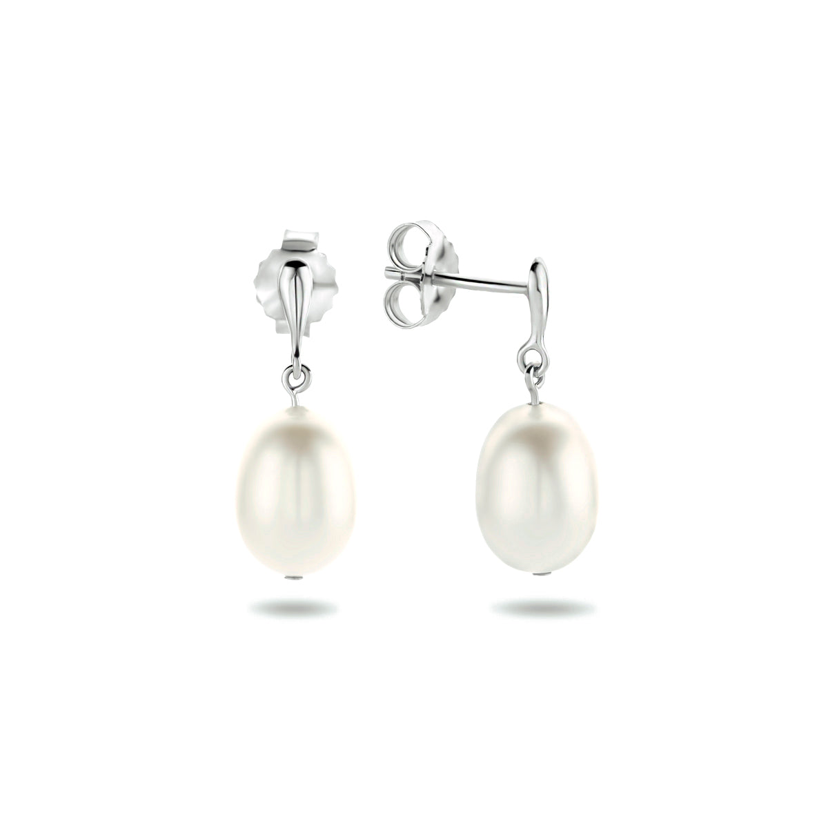 Oorhangers parel zilver gerhodineerd