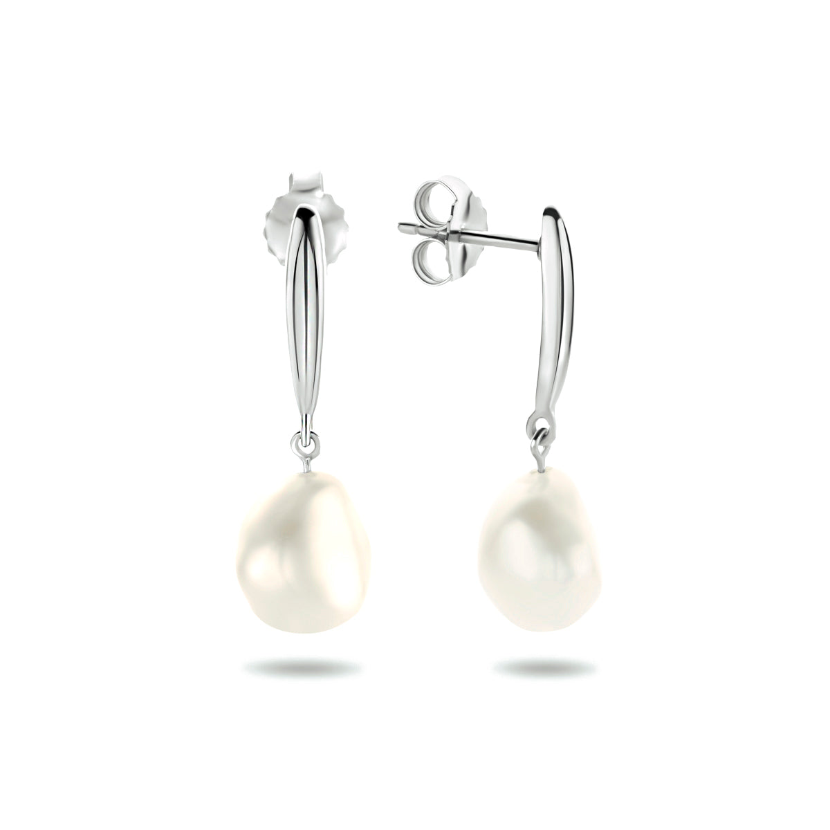 Oorhangers parel zilver gerhodineerd