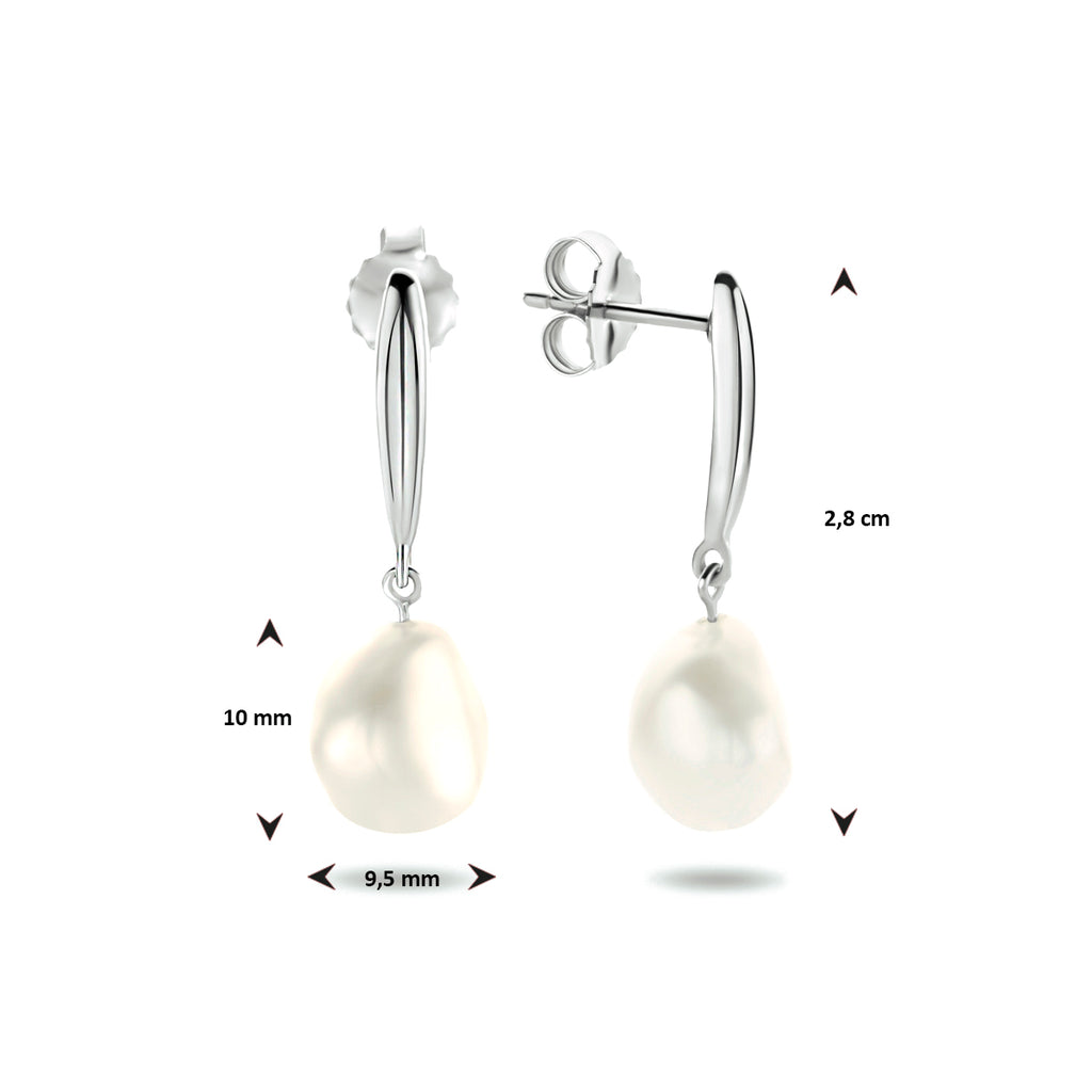 Oorhangers parel zilver gerhodineerd