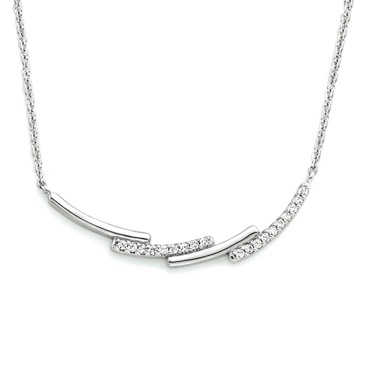 Collier zirkonia 42 + 3 cm zilver gerhodineerd