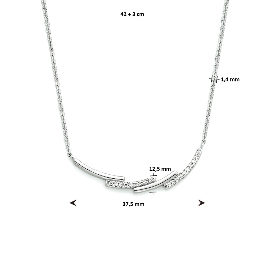 Collier zirkonia 42 + 3 cm zilver gerhodineerd