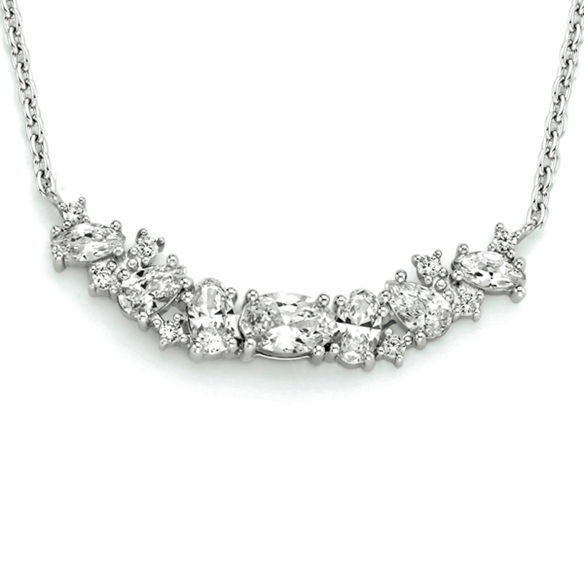 Collier zirkonia 42 + 3 cm zilver gerhodineerd