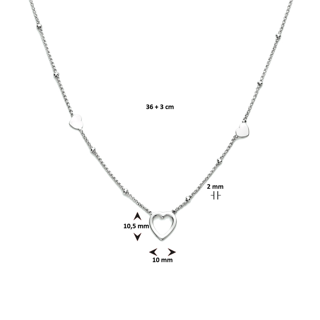 Collier hartjes 36 + 3 cm zilver gerhodineerd