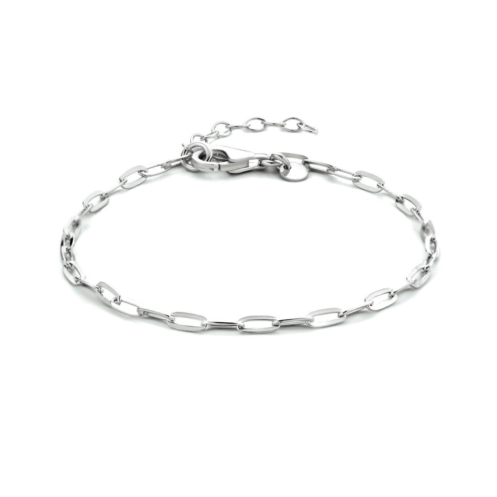 Armband paperclip platte buis 2,5 mm 16 + 3 cm zilver gerhodineerd