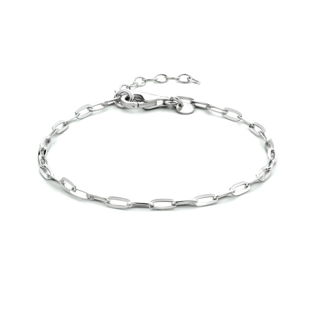 Armband paperclip platte buis 2,5 mm 16 + 3 cm zilver gerhodineerd