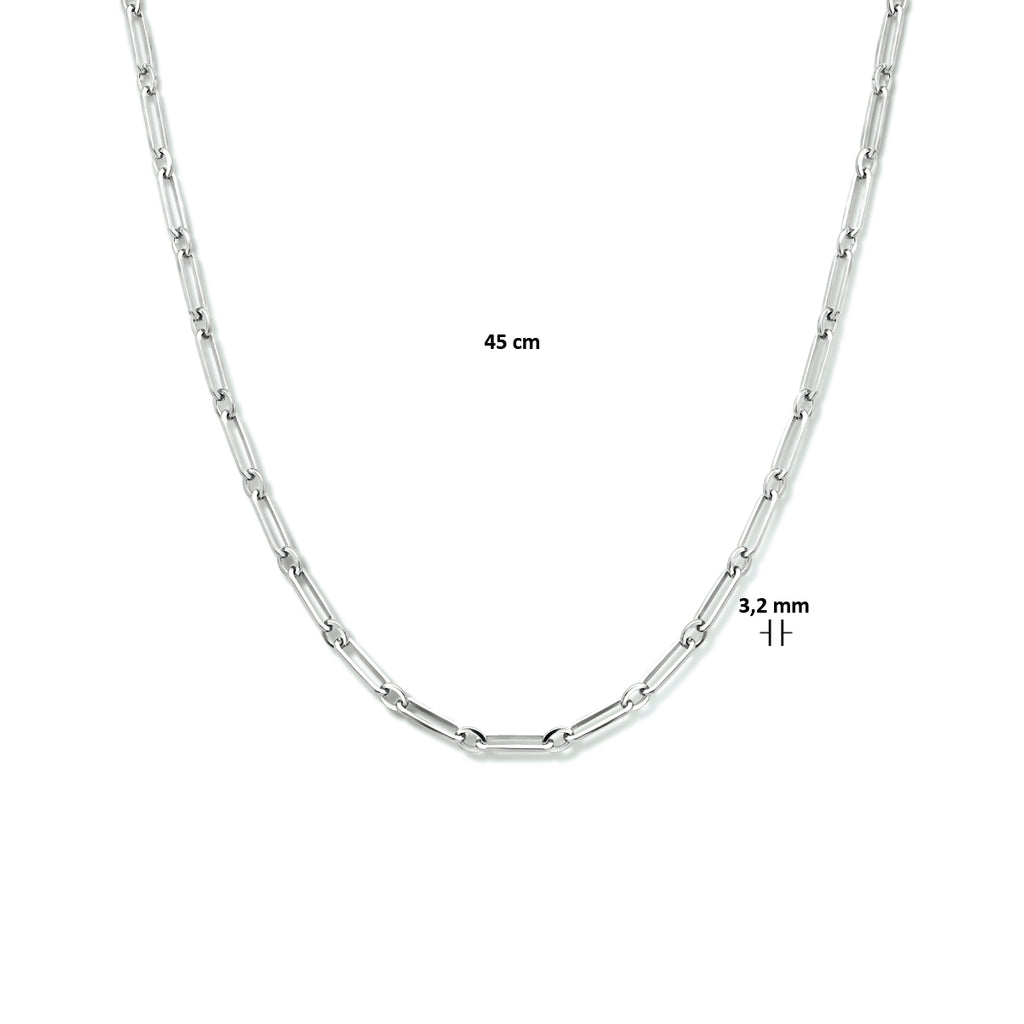 Collier paperclip vierkante buis 3,2 mm 45 cm zilver gerhodineerd