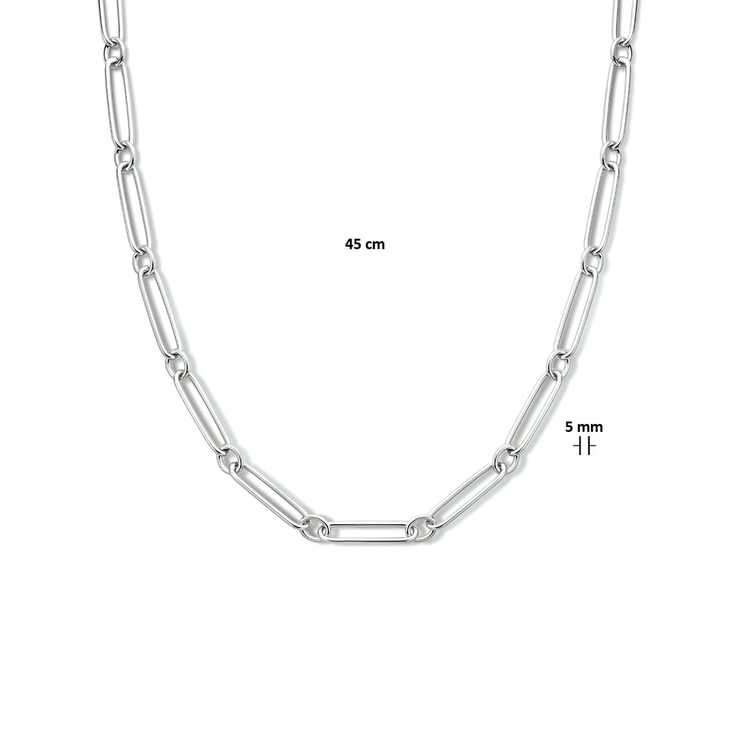 Collier paperclip ronde buis 5,0 mm 45 cm zilver gerhodineerd