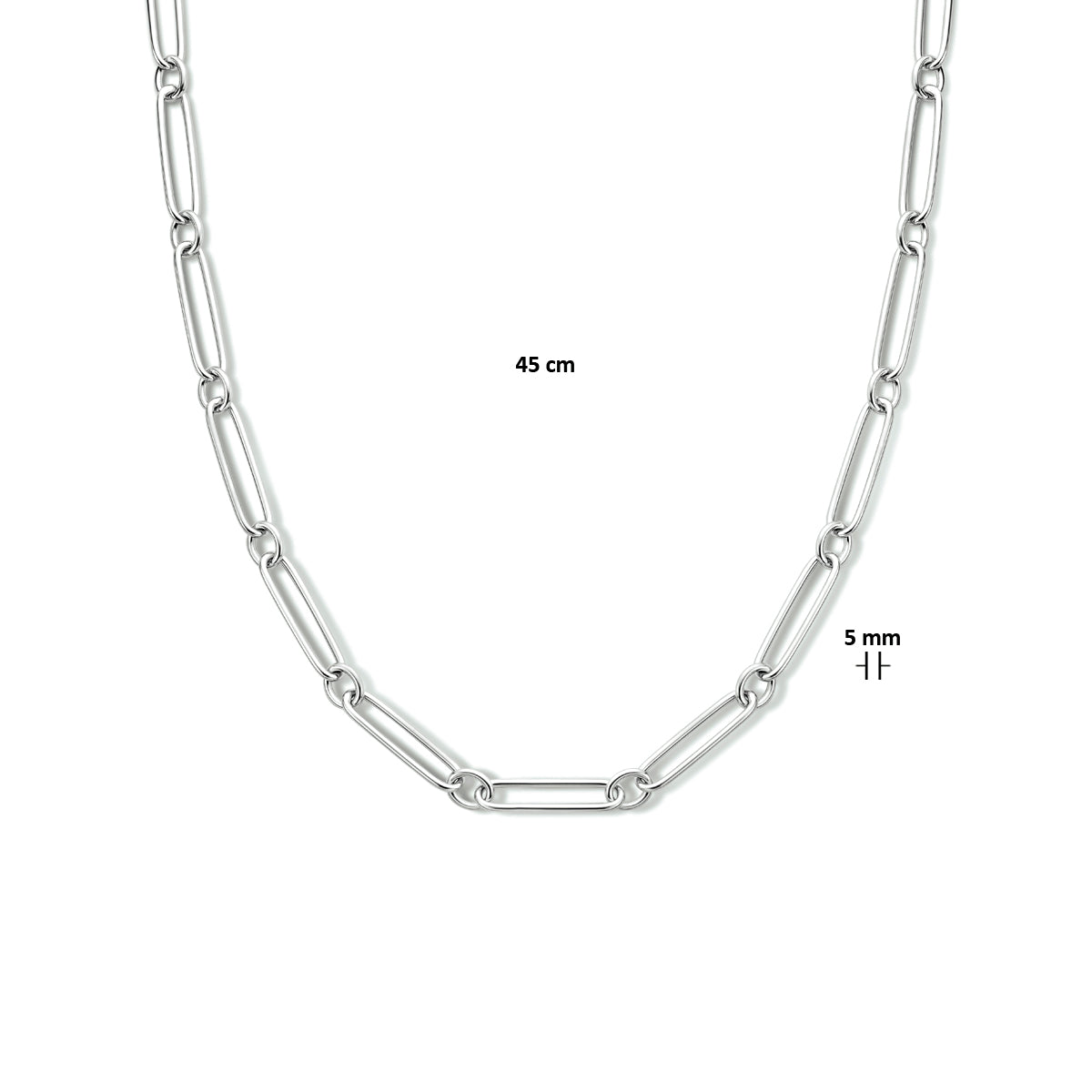 Collier paperclip ronde buis 5,0 mm 45 cm zilver gerhodineerd