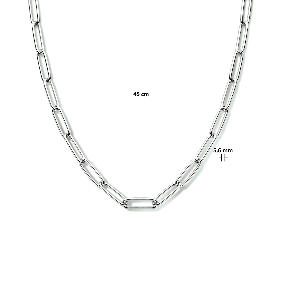 Collier paperclip ronde buis 5,6 mm 45 cm zilver gerhodineerd