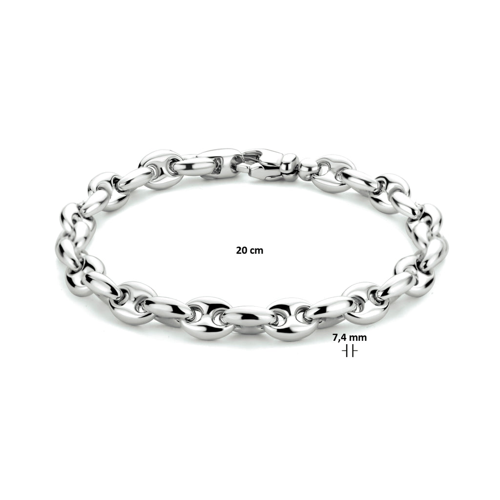 Armband koffieboon 7,4 mm 20 cm zilver gerhodineerd