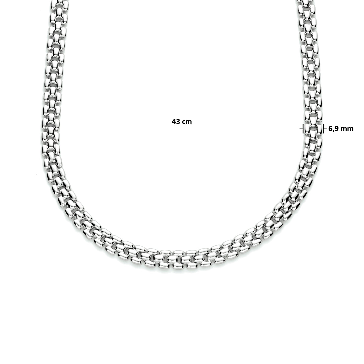 Collier panter 6,9 mm 43 cm zilver gerhodineerd