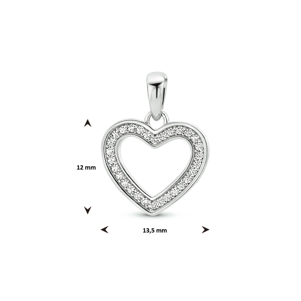 Hanger hart zirkonia zilver gerhodineerd