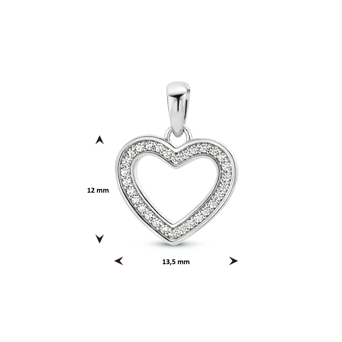 Hanger hart zirkonia zilver gerhodineerd