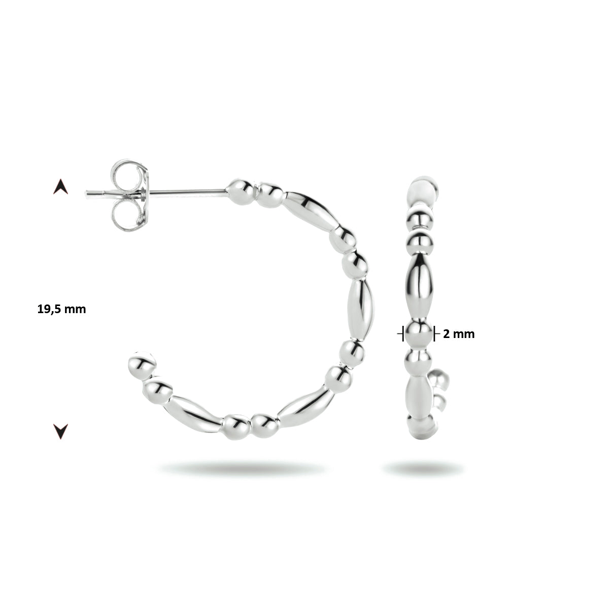 Stekeroorringen bolletjes zilver gerhodineerd