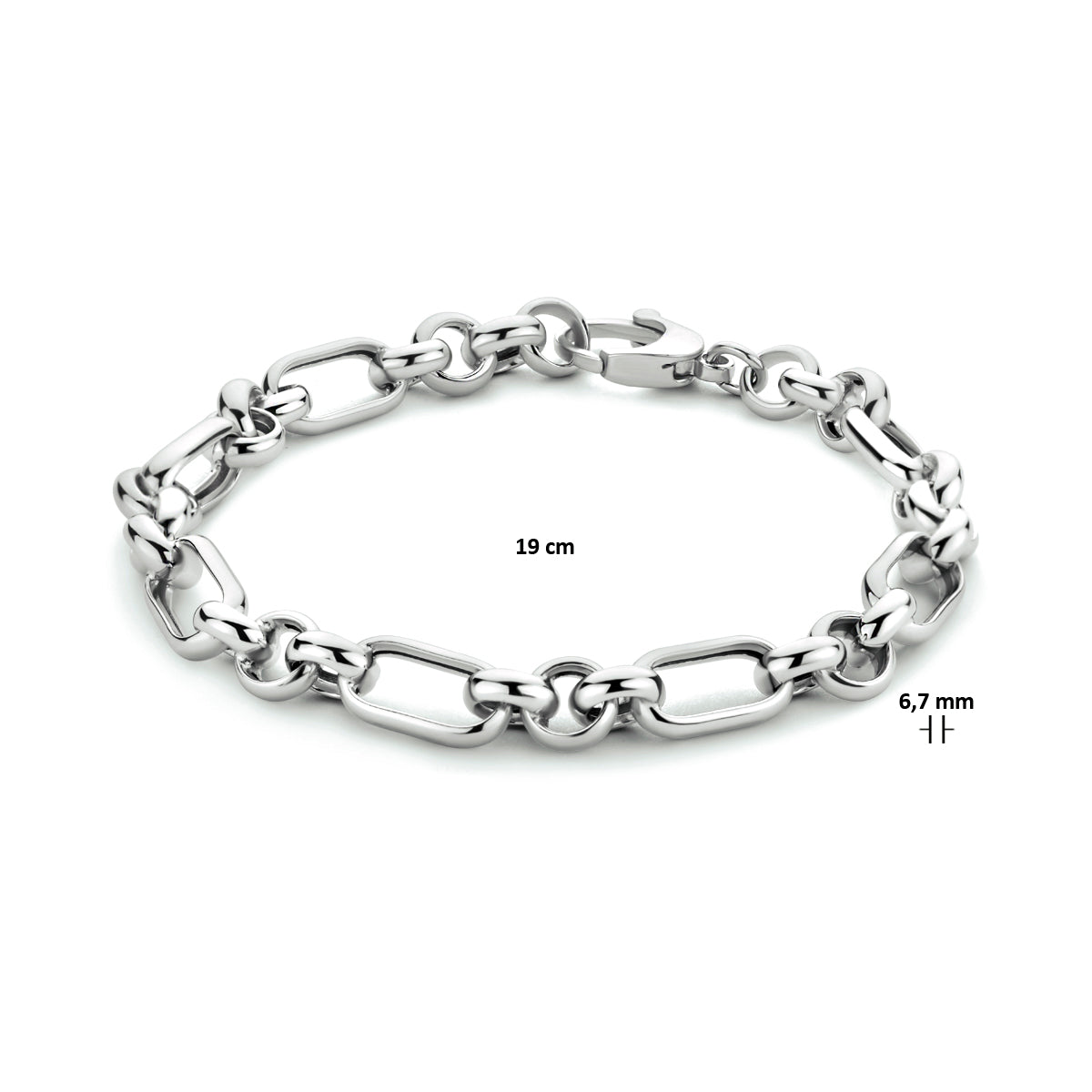 Armband anker 6,7 mm 19 cm zilver gerhodineerd