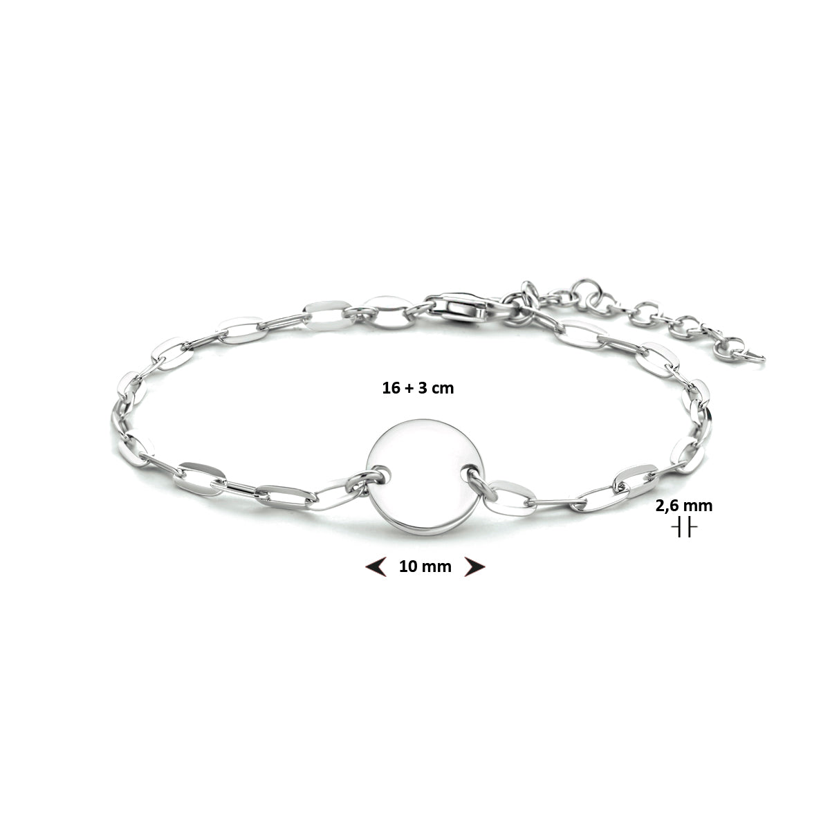 Armband rondje 16 + 3 cm zilver gerhodineerd