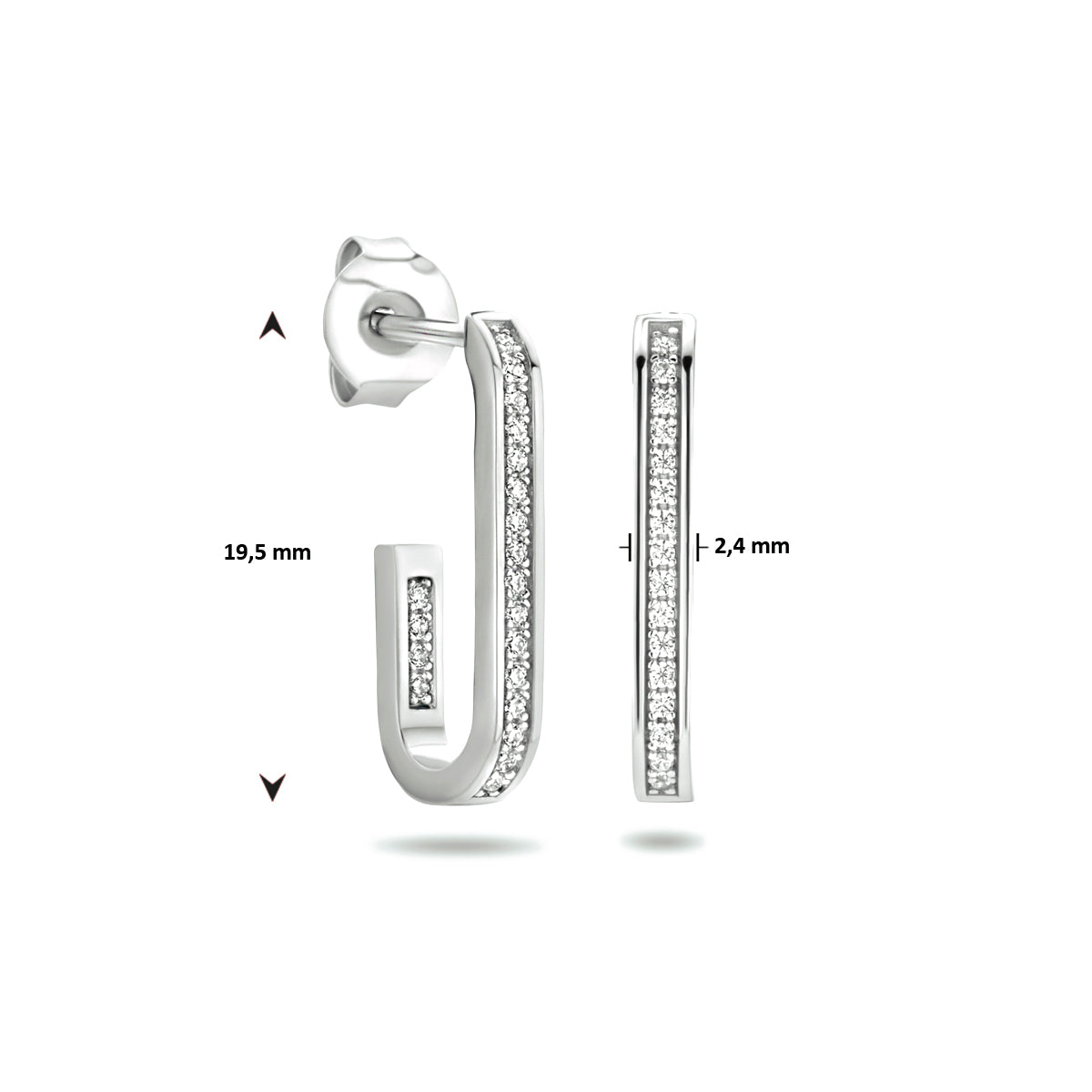 Stekeroorringen zirkonia zilver gerhodineerd