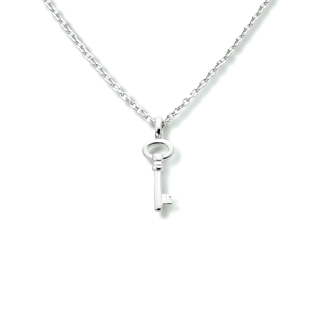 Collier sleutel 41 + 4 cm zilver gerhodineerd