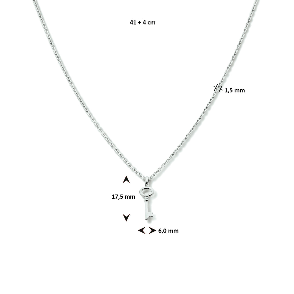 Collier sleutel 41 + 4 cm zilver gerhodineerd