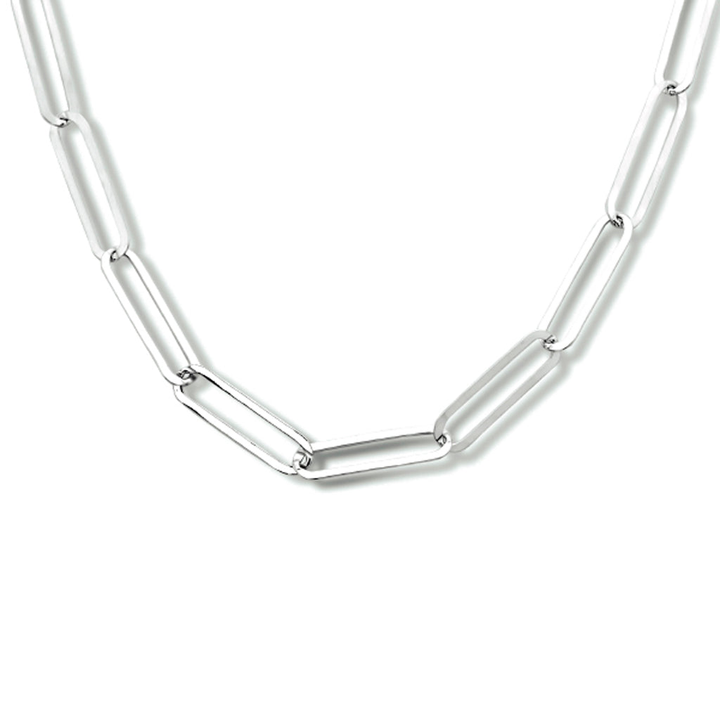 Collier paperclip plat 4,3 mm 42 + 2 cm zilver gerhodineerd