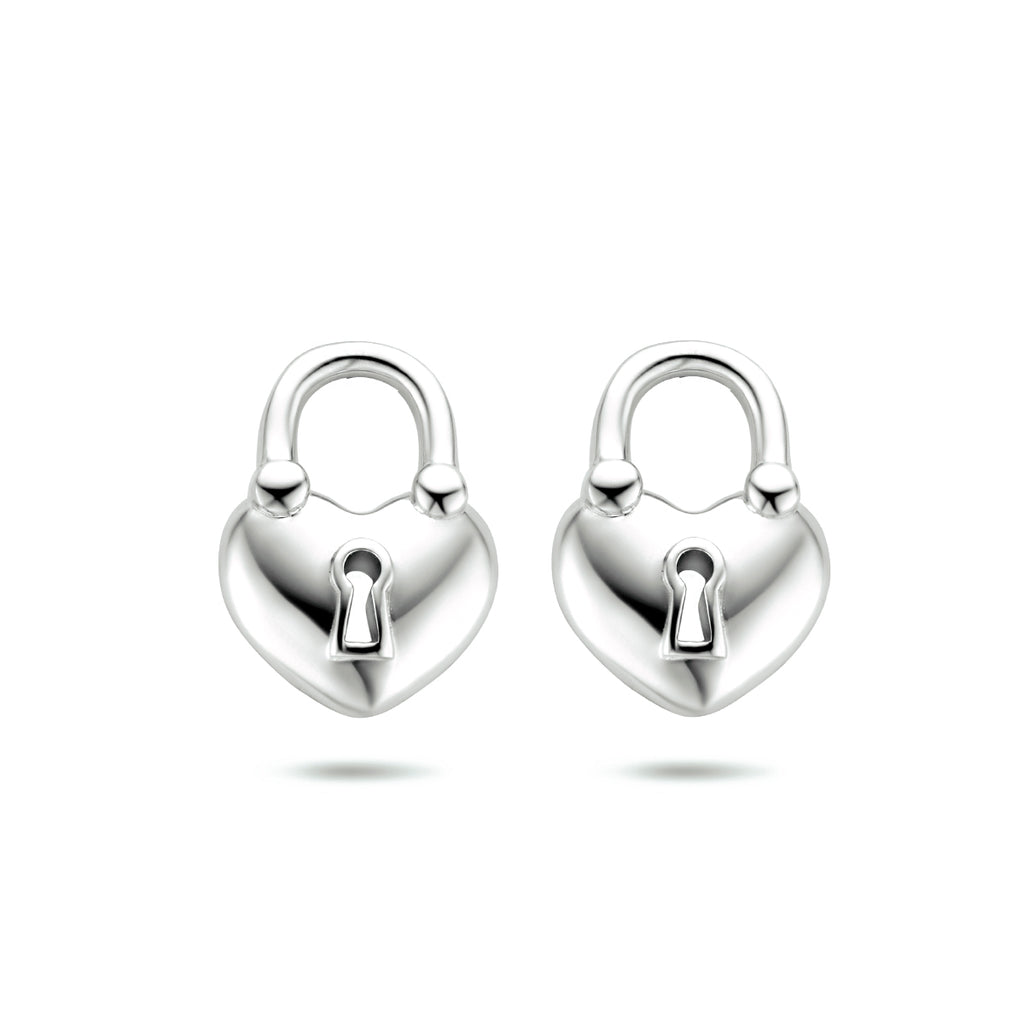 Oorknoppen hartje/slotje zilver gerhodineerd