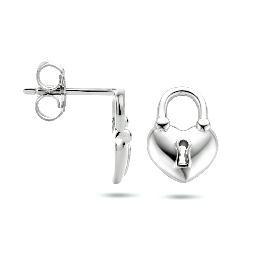 Oorknoppen hartje/slotje zilver gerhodineerd