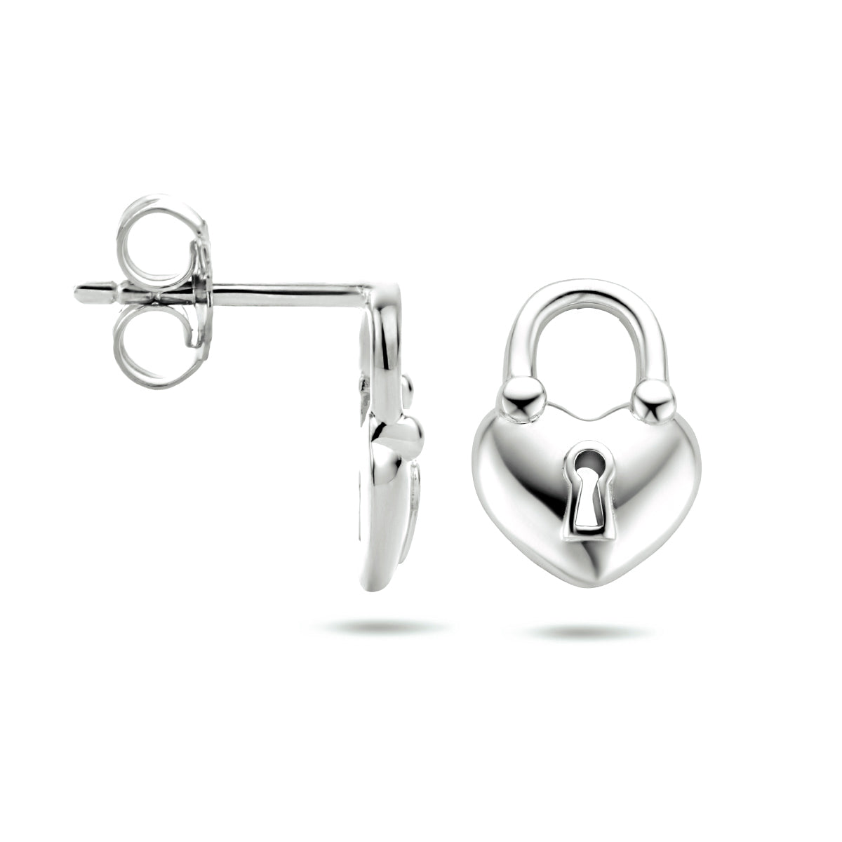 Oorknoppen hartje/slotje zilver gerhodineerd