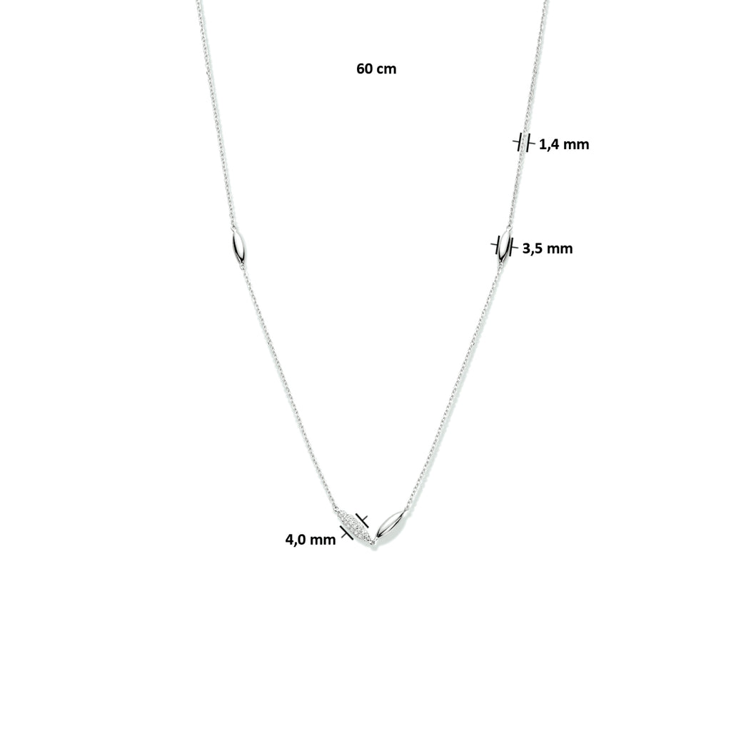 Collier ovaaltjes zirkonia 60 cm zilver gerhodineerd