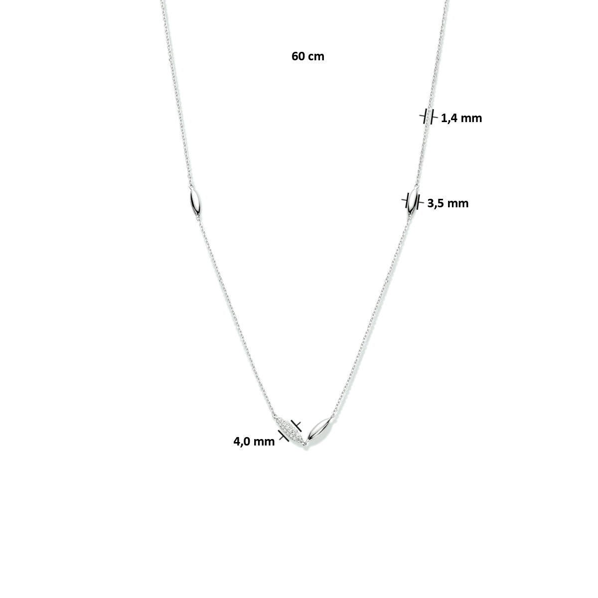 Collier ovaaltjes zirkonia 60 cm zilver gerhodineerd