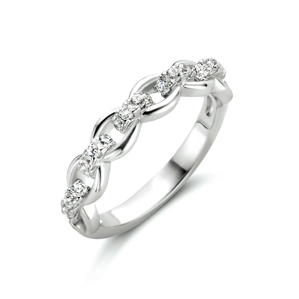 Ring schakel zirkonia zilver gerhodineerd