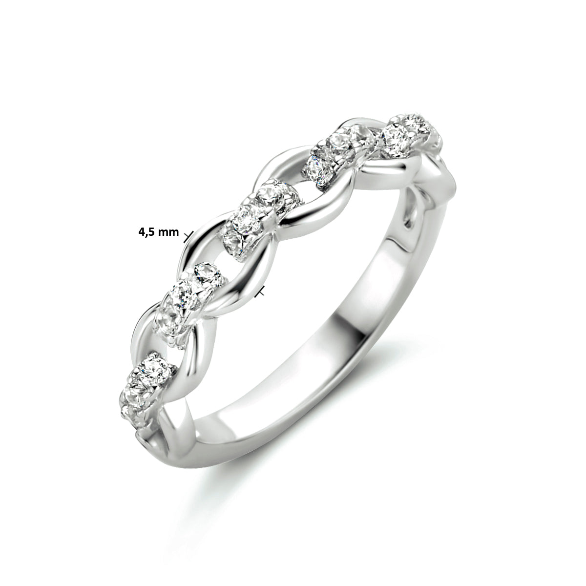 Ring schakel zirkonia zilver gerhodineerd