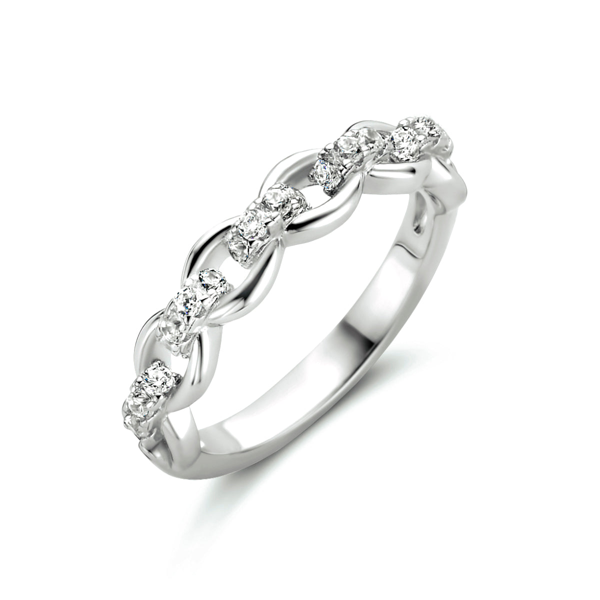 Ring schakel zirkonia zilver gerhodineerd