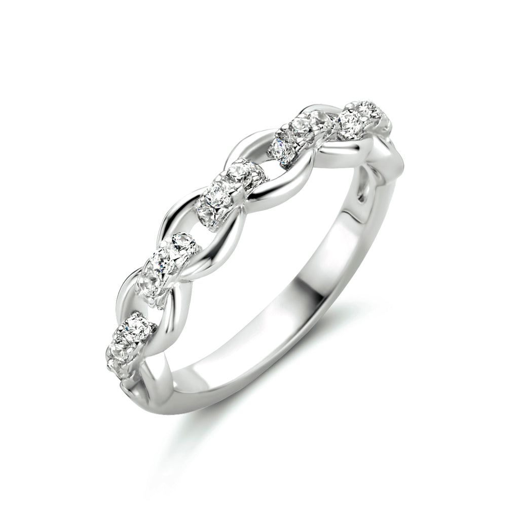 Ring schakel zirkonia zilver gerhodineerd