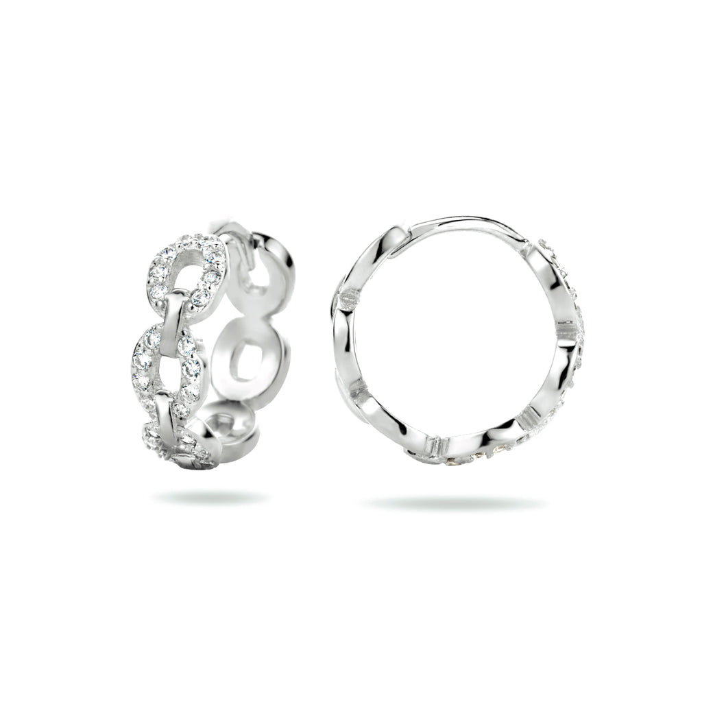 Klapoorringen schakel zirkonia zilver gerhodineerd