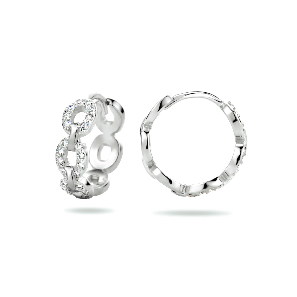 Klapoorringen schakel zirkonia zilver gerhodineerd