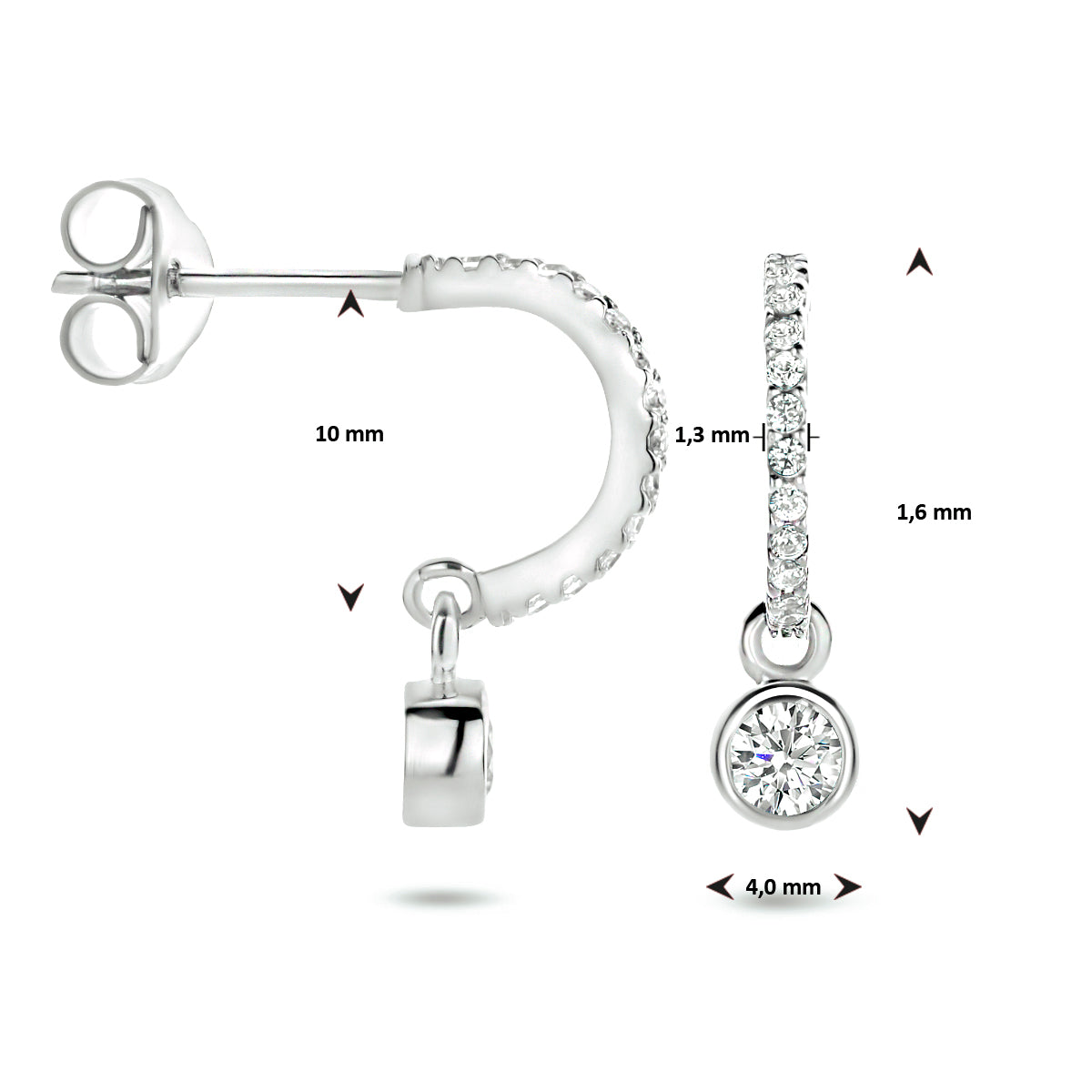 Stekeroorringen zirkonia zilver gerhodineerd