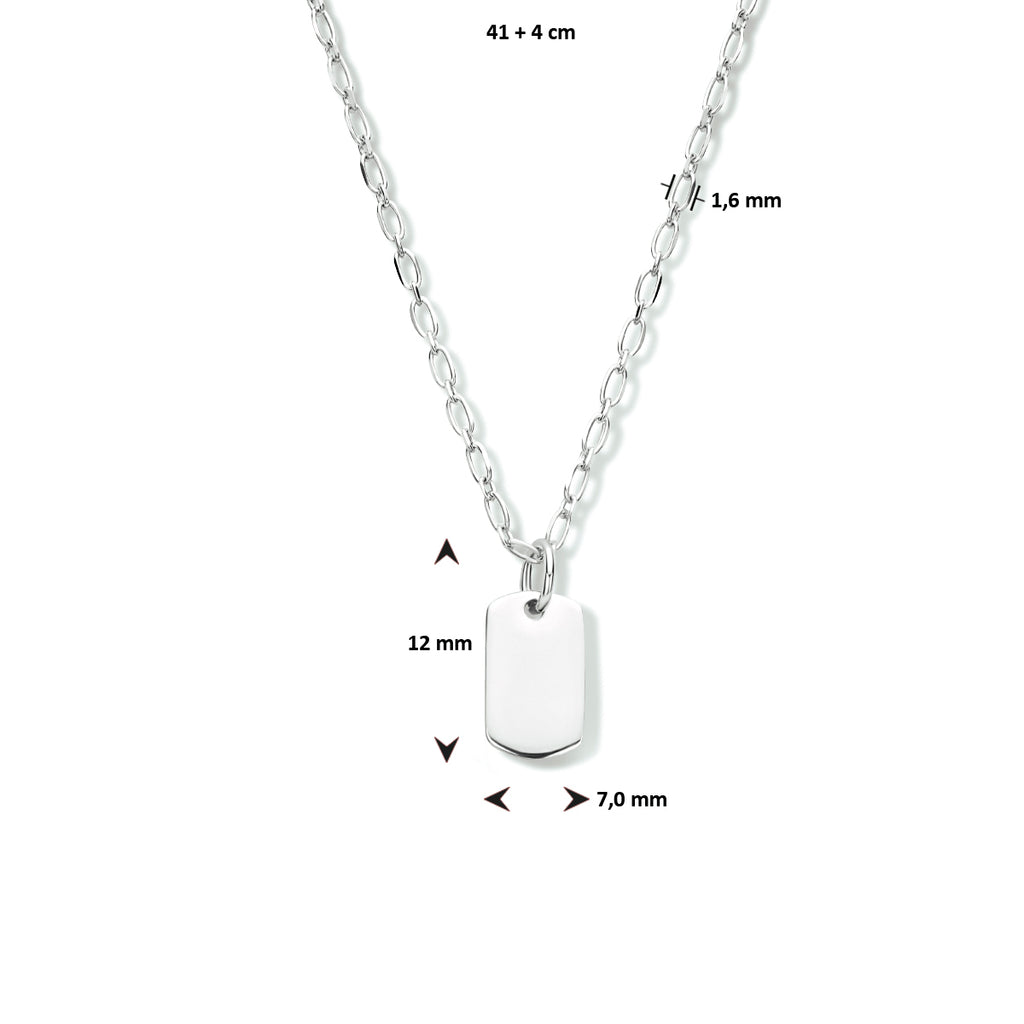 Graveercollier 41 + 4 cm zilver gerhodineerd