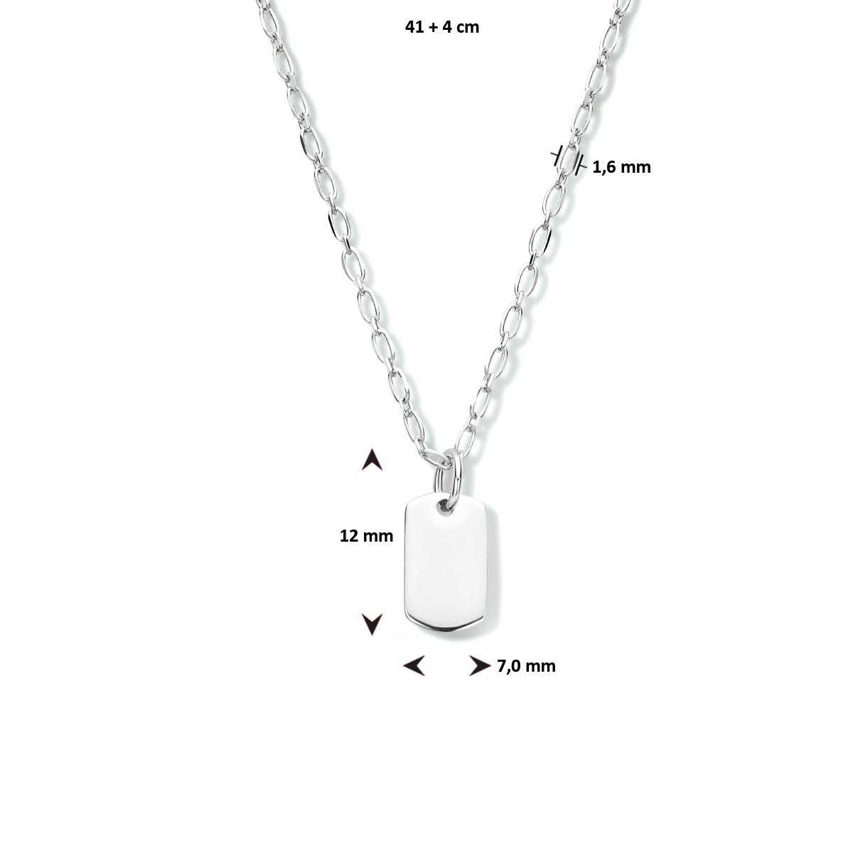 Graveercollier 41 + 4 cm zilver gerhodineerd